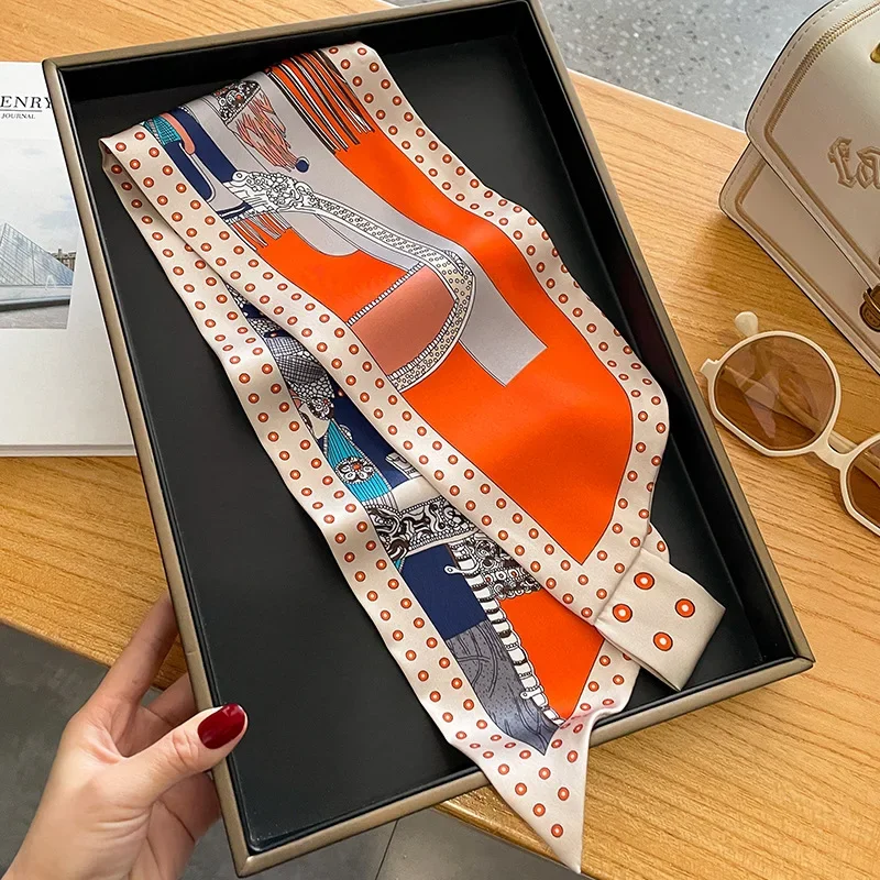 Silk Neckerchief Scarf for Women Luxury Ribbon Skinny Design Satin Hand Wrist Wrap Headband Foulard Shawl Hair Bands Accessories 3