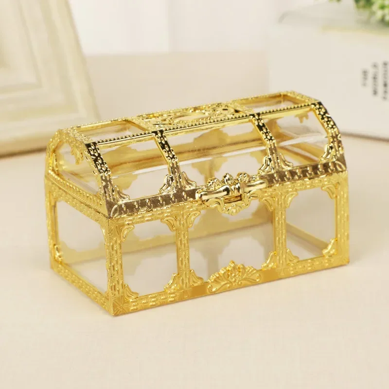 Mini Gold/Silver Transparent Jewelry Storage Box Clear Candy Pirate Storage Organizer Vintage Trinket Keepsake Treasure Chest