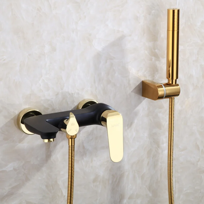 

Bathtub Shower Set Wall Mounted Gold and White Bathtub Faucet, Bathroom Cold