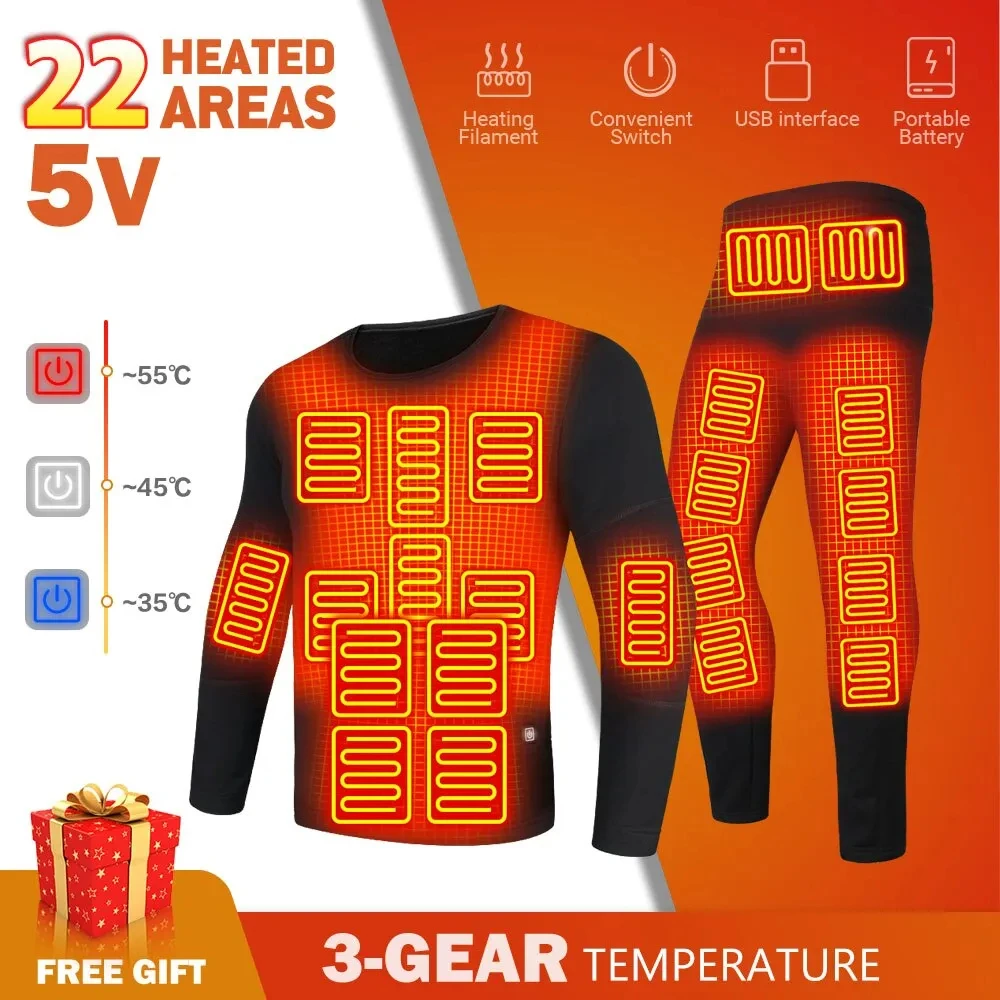 22 Areas Winter Heating Jacket Men's Heated Jacket Fleece Thermal Underwear Women's Thermal Clothing Jacket Moto Ski Camping