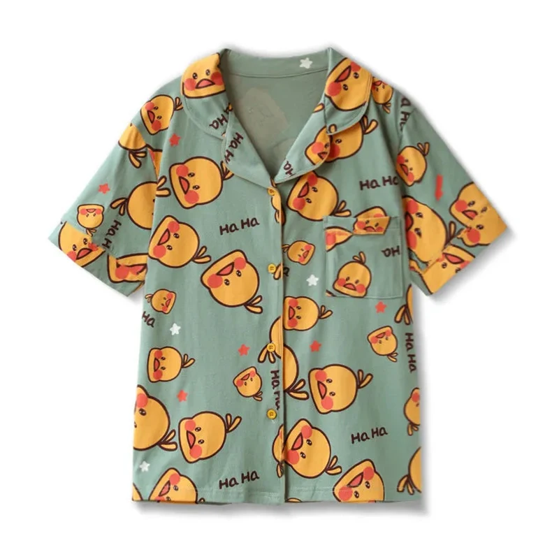 Pantaloncini estivi da donna con maniche Shor Pamas, 2 pezzi, giapponese, allentato, Kawaii, Caroon, Sain, abito da casa, intimo_voghion.com