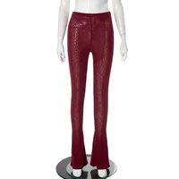 2025 Spring Women See Through Mesh Flare Pants Fashion Sexy High Waist Stretch Boot Cut Trousers Club Party Streetwear Bottoms 2