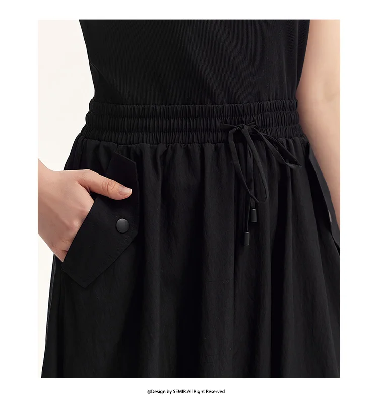 Dress Women Slim-Fit Waist-Cinching Dress Summer New Fake Two-Piece Round Neck Midi Versatile Dress