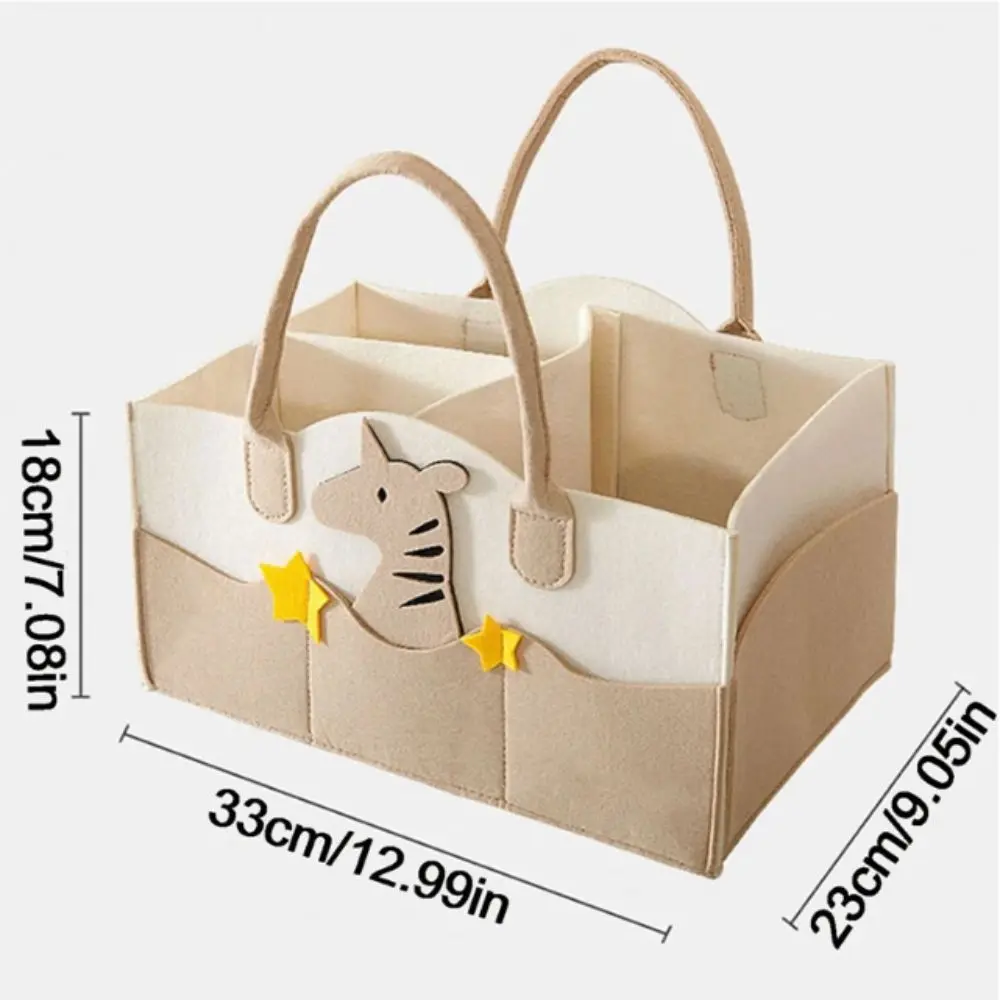 Felt Material Diaper Organizer Foldable Design Non-Woven Fabric Portable Baby Organizer Cartoon Print Portable Bag