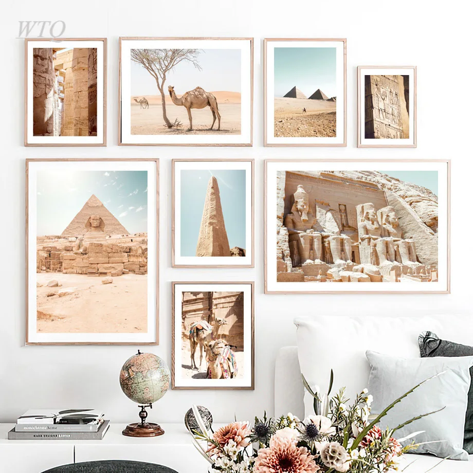Egyptian Pyramid Sphinx Desert Camel Tree Wall Art Canvas Painting Nordic Posters And Prints Pictures For Living Room Decor |