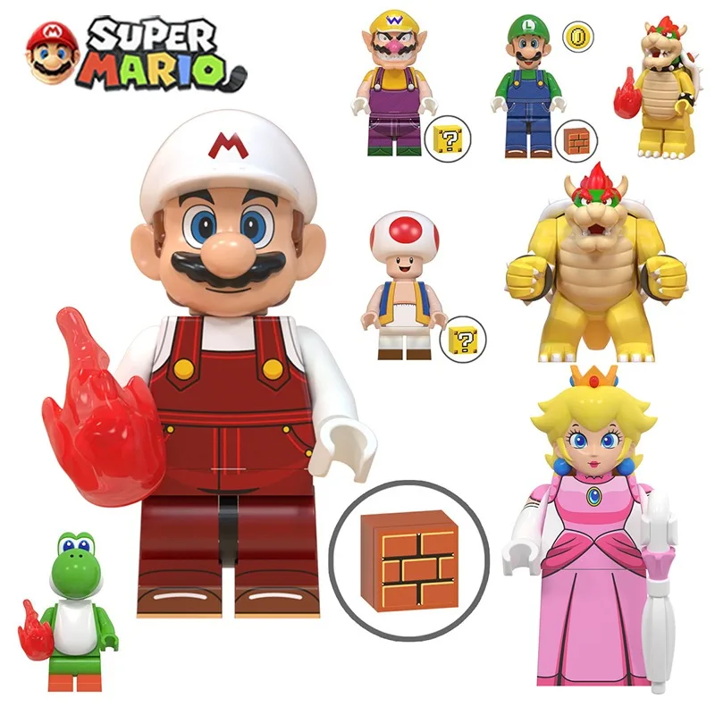 Super Mario Bros Gioco Building Blocks Action Figures Wario Toad Anime Model Ornaments Toys Kids Educational Assembly Toy Gifts