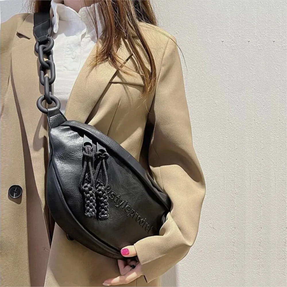 

Brand Design Women Chest Bag Black Leather Ladies Sling Bag Shoulder Bag For Ladies Belt Bag Casual Female Waist Pack Fanny Pack