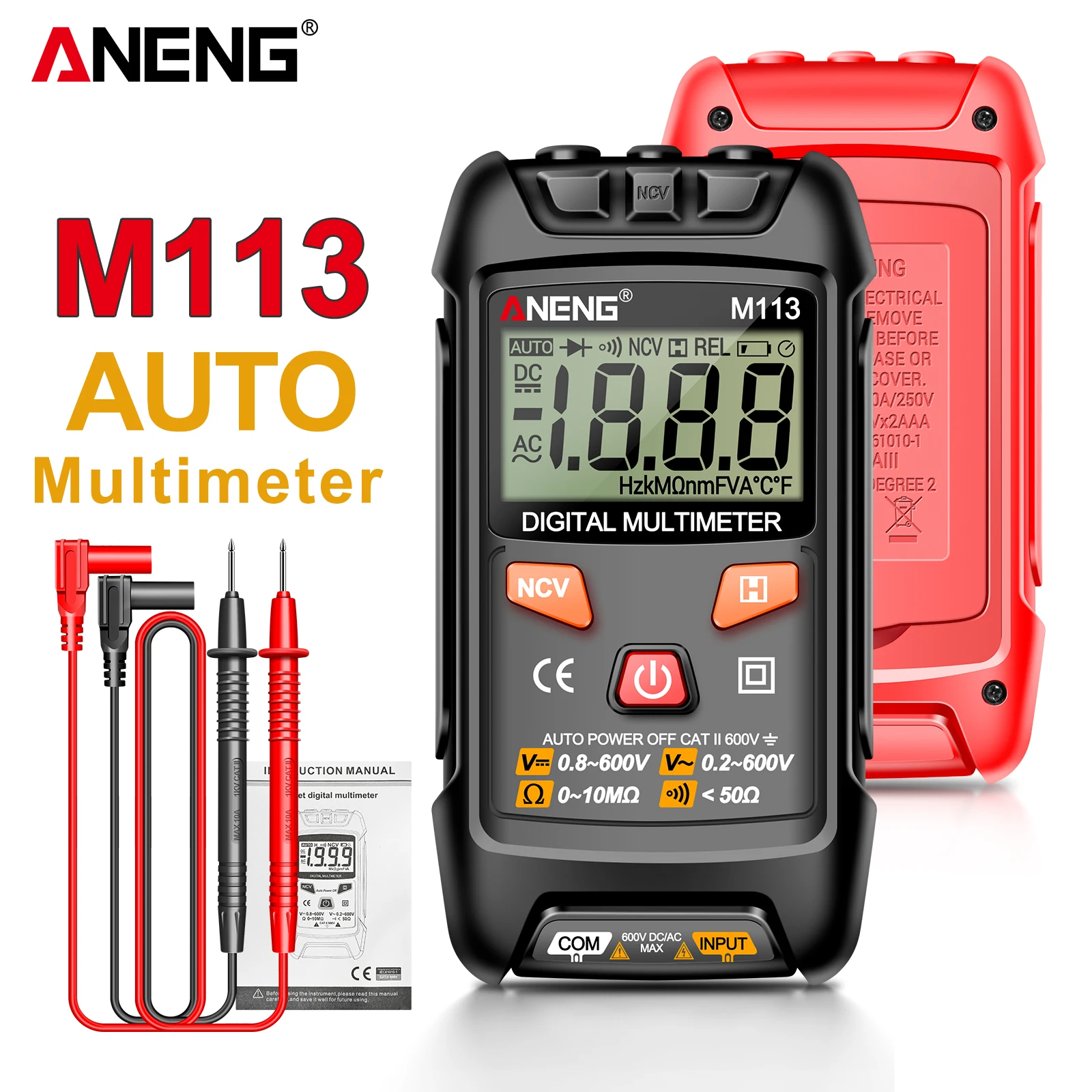 ANENG M113 Pocket Portable Multimeter Tester 1999 Counts Mini Multimeter CAT II 600V AC/DC Voltage Auto Machine Multitester