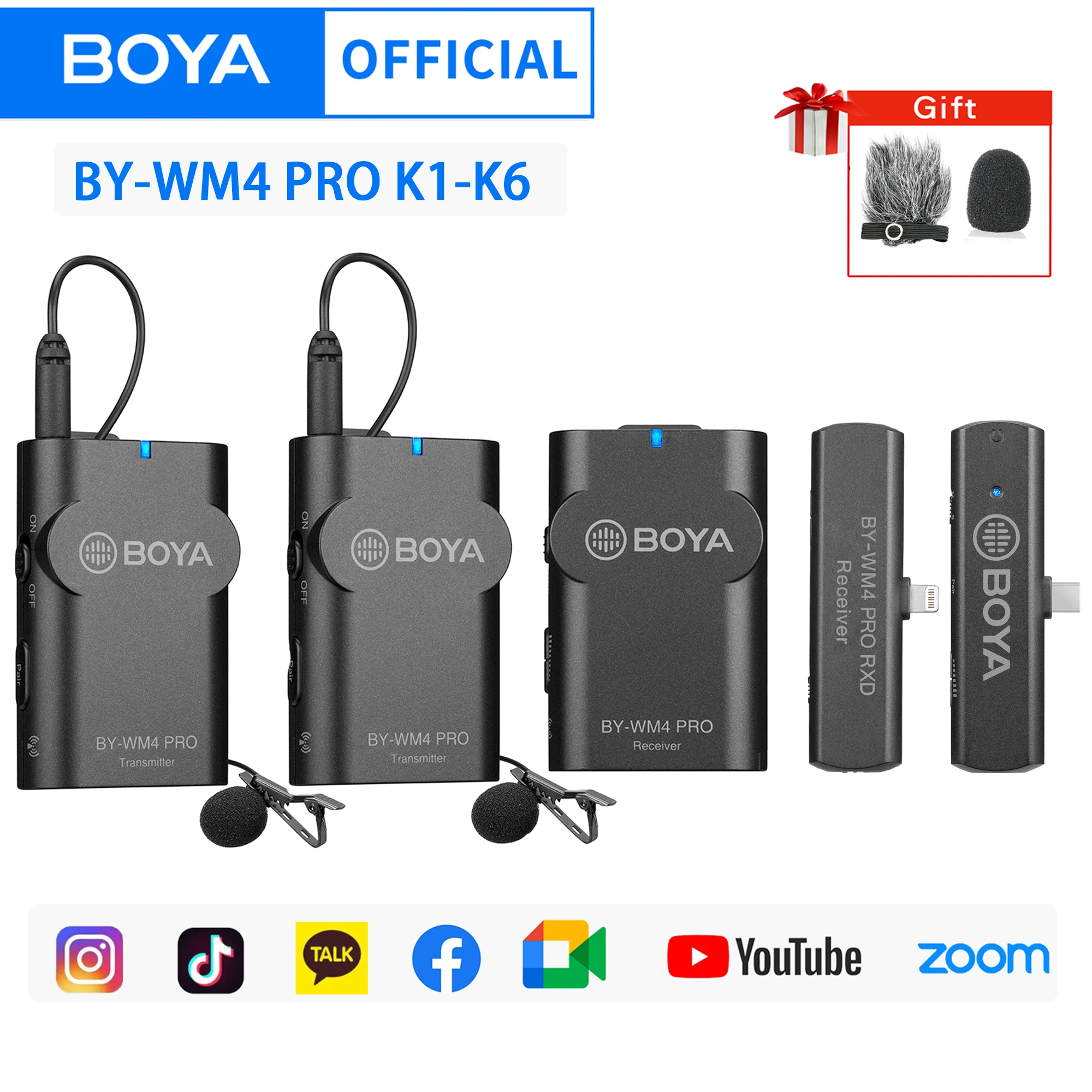 BOYA BYWM4 PRO 2.4Ghz Wireless Lavalier Lapel Microphone System for
