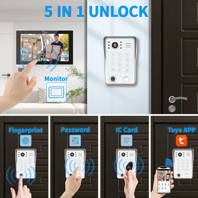 Tuya Video Intercom System Wireless WiFi Video DoorPhone Home Video DoorBell with Fingerprint/Swipe Card/Password Unlock Functio 2