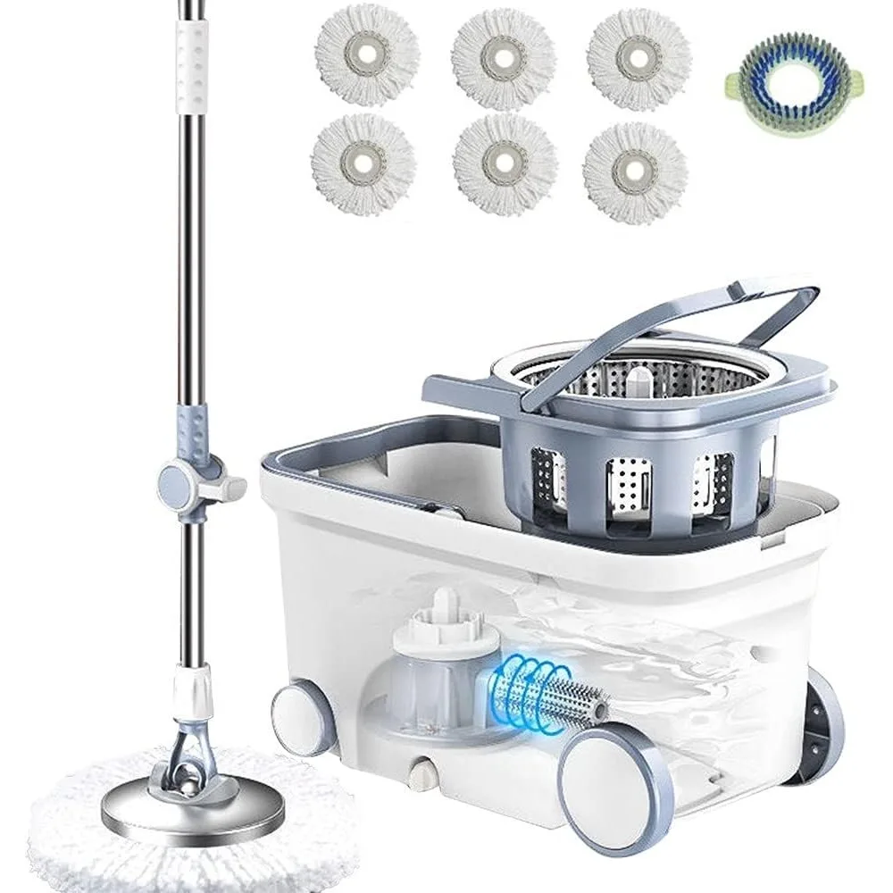 

Spin Mop Bucket Deluxe Floor Cleaning System with 6 Microfiber Replacement Head Refills