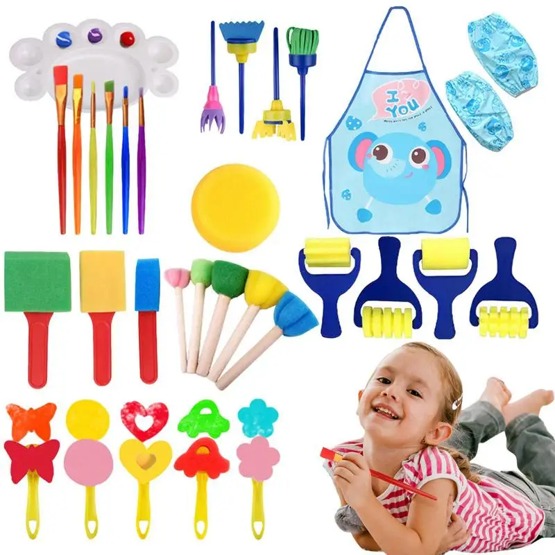 

Art Crafts Sponge Brush Children Early DIY Learning Paint Sets 32pcs Early Learning Kids Painting Kits With Flower Pattern Brush