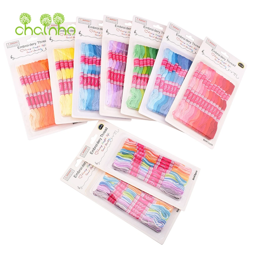 Chainho,Cross Stitch/Embroidery Polyester Cotton Thread,6 Strands,Color Gradient Braided Cord For DIY Sewing & Quilting,25X15