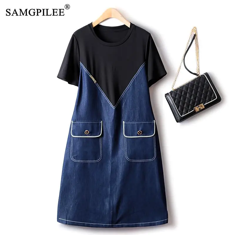 

Женское джинсовое платье с большими карманами, повседневное свободное синее платье в европейском стиле, модель 4XL в вечерние ском стиле ретро на лето, 2022