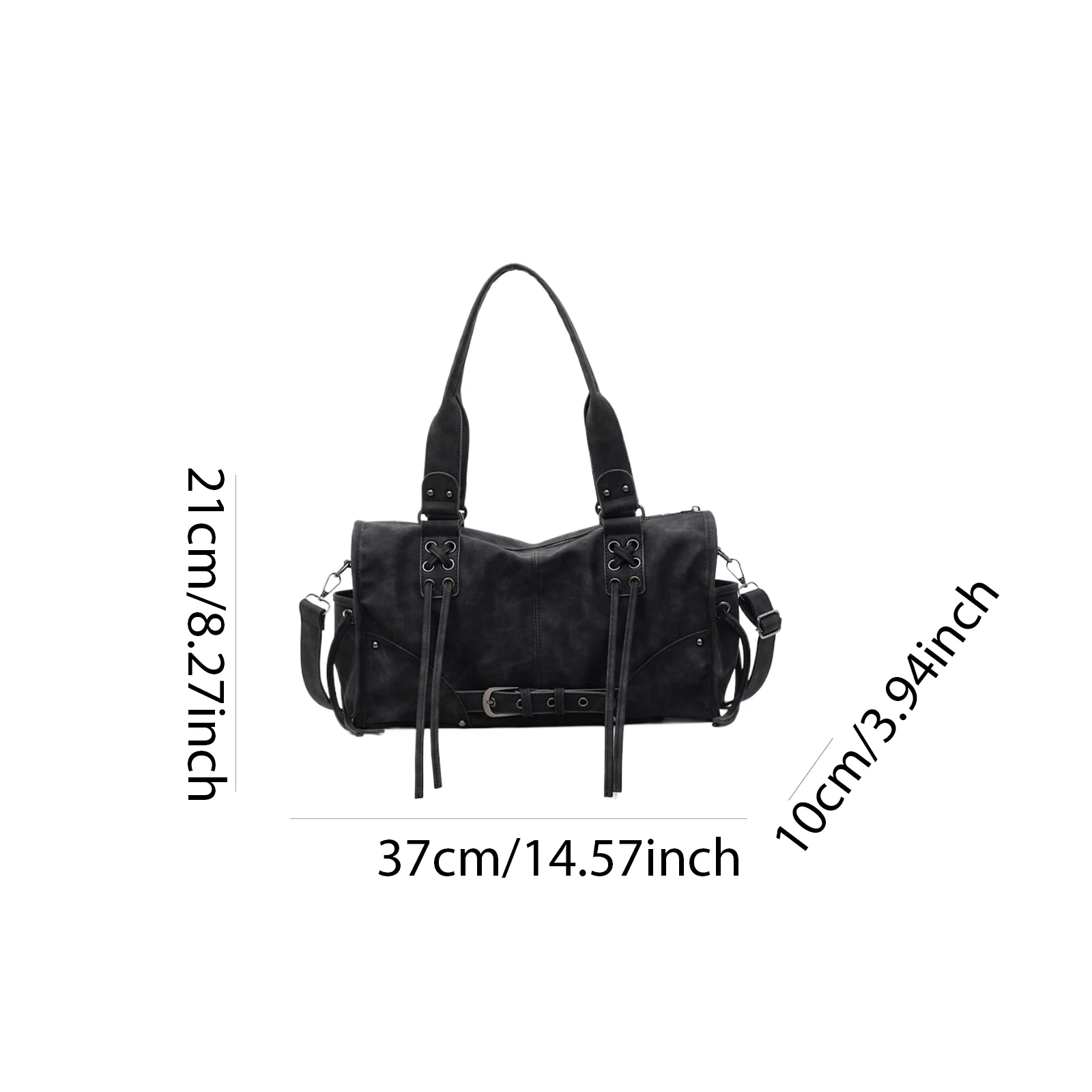 PU Leather Retro Motorcycle Handbag Large Capacity Belt Buckle Underarm Bag Cool Girl Sling Bag Work Date Shopping Handbag