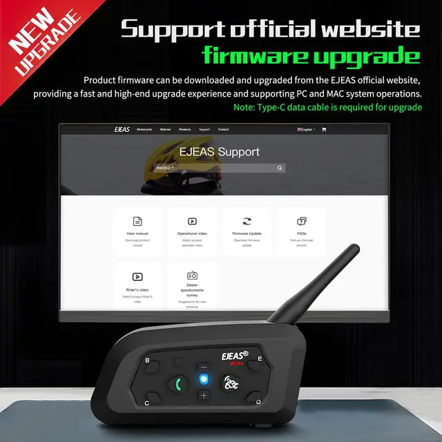EJEAS V6 PRO+ 1200M Motorcycle Helmet Intercom Bluetooth 5.1 Headset Interphone Communicator Used for 6 Riders Waterproof IP67