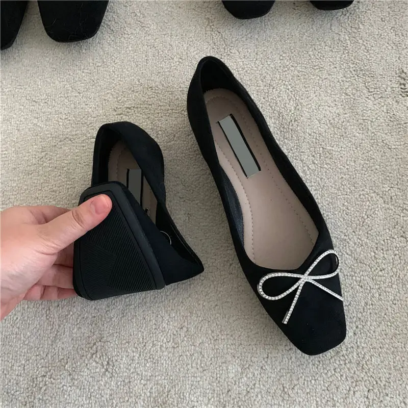 Flat Shoes Women's Spring Autumn New 2023 French Square Toe Bow Casual All-match Black Pumps Mules Ladies shoes Plus Size 43 44 6