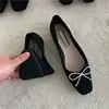 Flat Shoes Women's Spring Autumn New 2023 French Square Toe Bow Casual All-match Black Pumps Mules Ladies shoes Plus Size 43 44 6