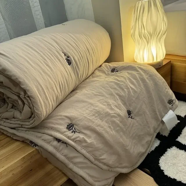 Couette simple en coton lavé coloré café avec climatisation, couette d'été minimaliste japonaise, à la mode, lavée en machine 1