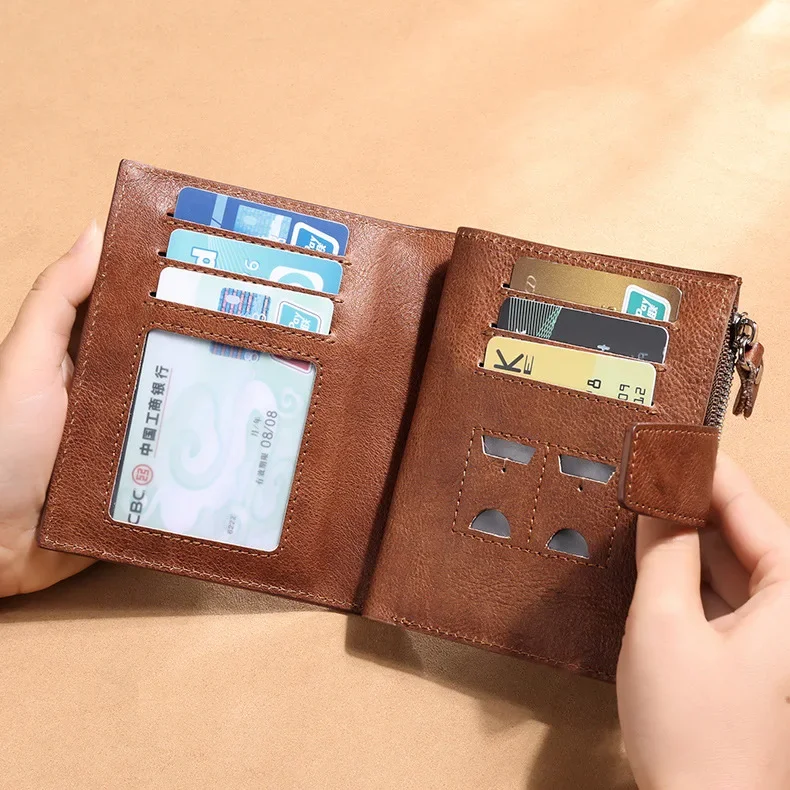 Men's Genuine Leather Wallet with Coin Pocket and Detachable Card Holder