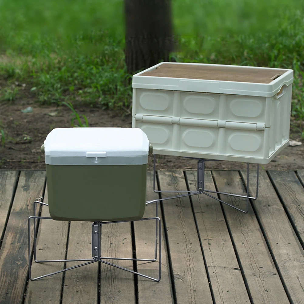 Camping Box Folding Stand Stainless Steel Outdoor Storage Box Shelf Ice Box Foldable Support Shelf for Outdoor Picnic Fishing