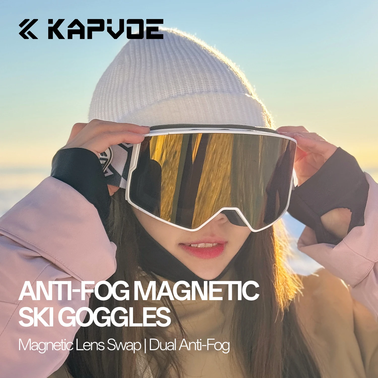 Kapvoe Snow Goggles Men Photochromic Ski Goggles Snowboard Anti-Fog Mask for Women UV400 Protection Glasses Snowmobile Winter