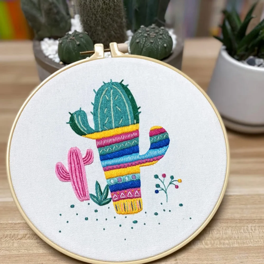 Buy Plant Embroidery Starter Kit With 20CM Embroidery Hoop Color Threads  Cross Stitch Set Cartoon Cactus Pattern Online - 360 Digitizing - Embroidery  Designs