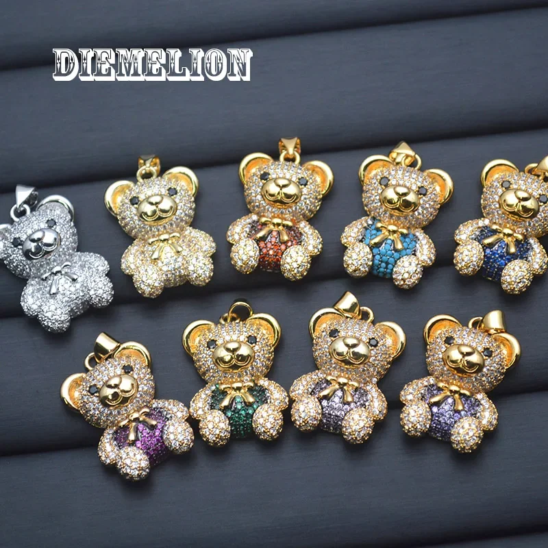 

18*28mm Trendy Colorful Cubic Zirconia Bear Pendant for Necklace Copper Gold Plated Animal DIY Jewelry Making Component