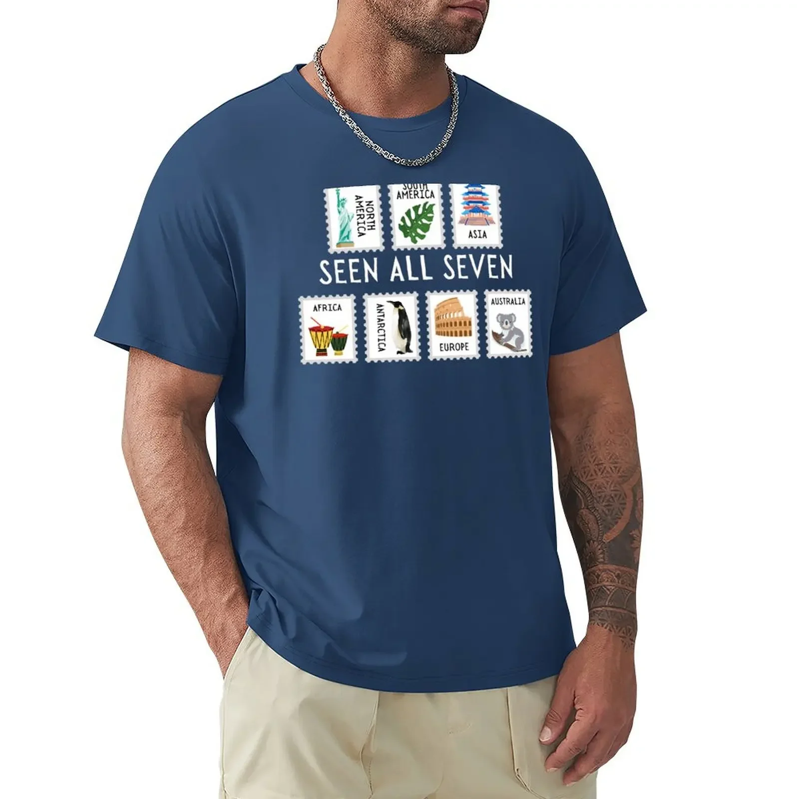 

Seven Continents Seen All Seven Postage Stamps T-shirt blanks Blouse tshirts for men