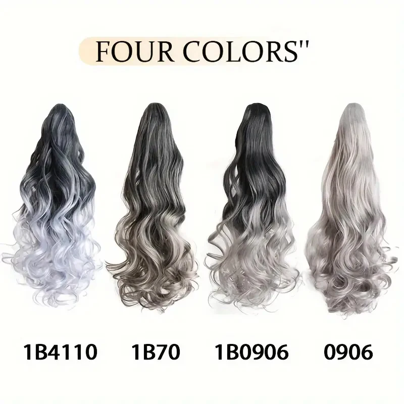 H&STAR 20Inch Synthetic Long Curly Claw Clip On Ponytail Hair Extensions Gray Gradient Claw Clip Pony Tail Hairpiece For Women