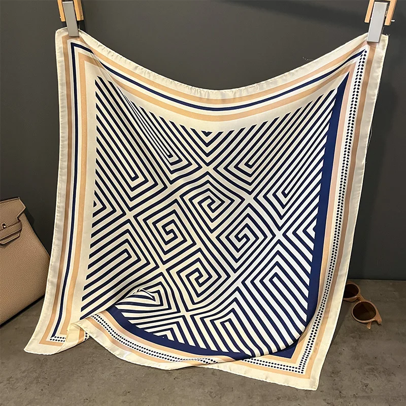 2025 Luxury Brand Silk Square Plaid Scarf Women Satin Neck Hair Tie Band Soft Work Neckerchife Hijab Head Female Foulard