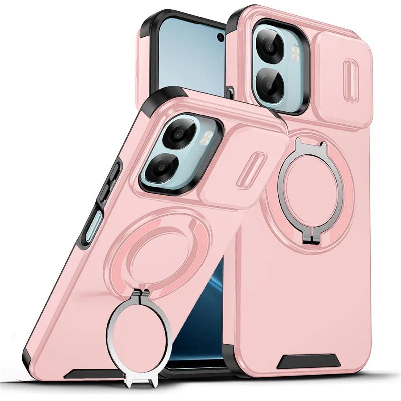 Armor  Slide Lens Protection Phone Case with Car Magnetic Ring