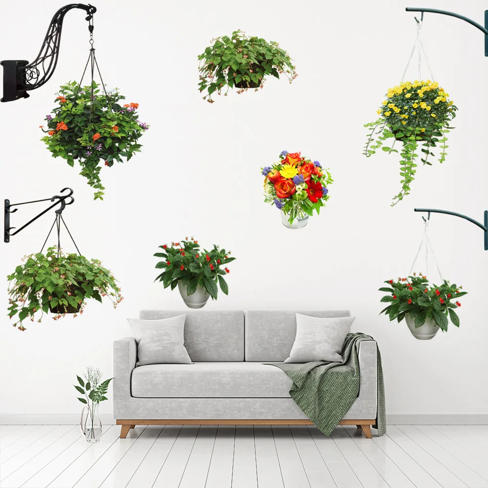 

Simulation Bracketplant Wall Painting For Living Room Bedroom Decoration PVC Adhesive Mural Home Decor Decal Green Plant Sticker