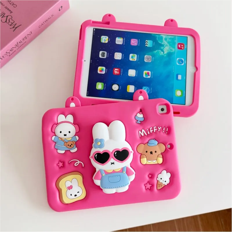 Cute 3D Cartoon Miffy Rabbit Silicone Tablet Protective Case