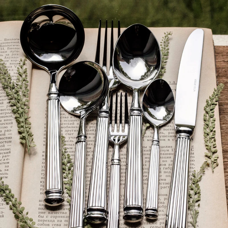Roman Column Stainless Steel Tableware, Western Knife, Fork, Main Dinner Spoon, Dessert Spoon, Cake Fork, Luxury, Retro, Light