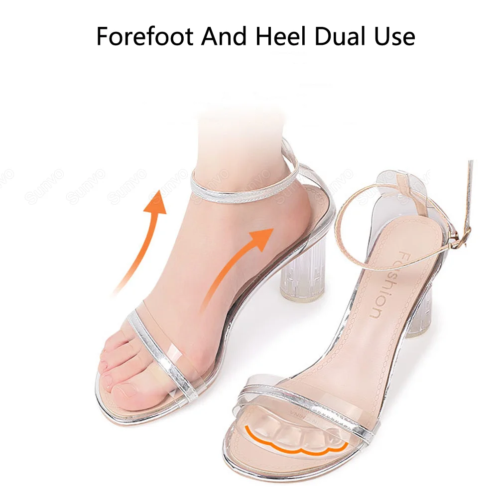 Shoe Insoles Forefoot Pads 1/2Pair Silicone Pads Forefoot For Women's Shoes Non-slip Insert Self-adhesive Heel Gel Insoles Heels Sandals Anti-Slip Foot Pad