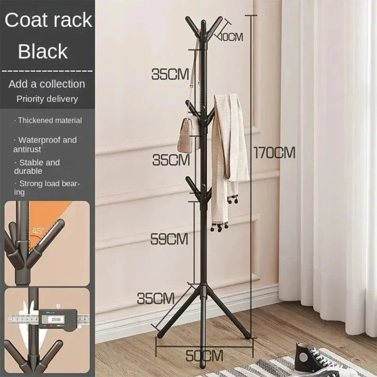 Clothes and Hats Rack Floor To Floor Bedroom Coat Hook Bedroom Vertical Tree Branch Shape Holder Hat Scarf Handbag Storage Hange — view 6