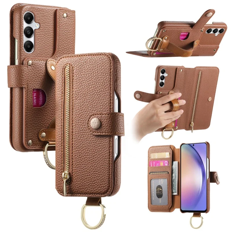 Deluxe Flip Leather Wallet Phone Case with Card Holder and Strap
