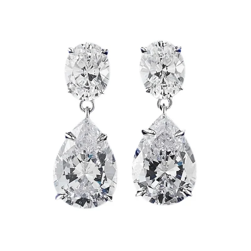 

Spring Qiaoer 100% 925 Sterling Silver Pear Cut 10*14 MM Lab Sapphire Gemstone Sparkling Drop Earrings Wedding Jewelry