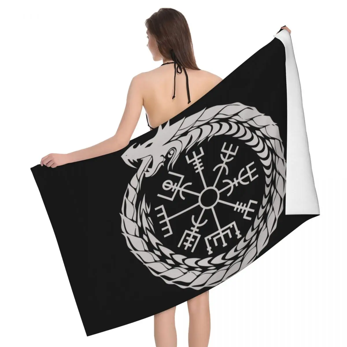 

Пляжное полотенце Vegvisir Jormungandr World Serpent, быстросохнущее супермягкое банное полотенце из микрофибры с компасом