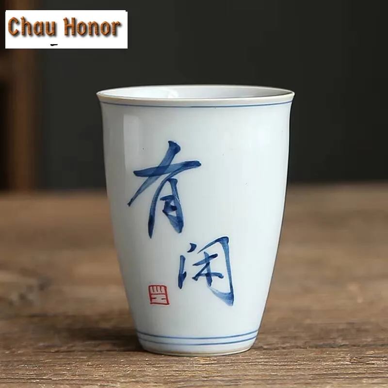 2pc/lot Hand-painted Calligraphy Tea Cup Fragrance-smelling Cup Tall Cup Literati Tea Ware Mug Single Cup Kung Fu Tea Set 60ml