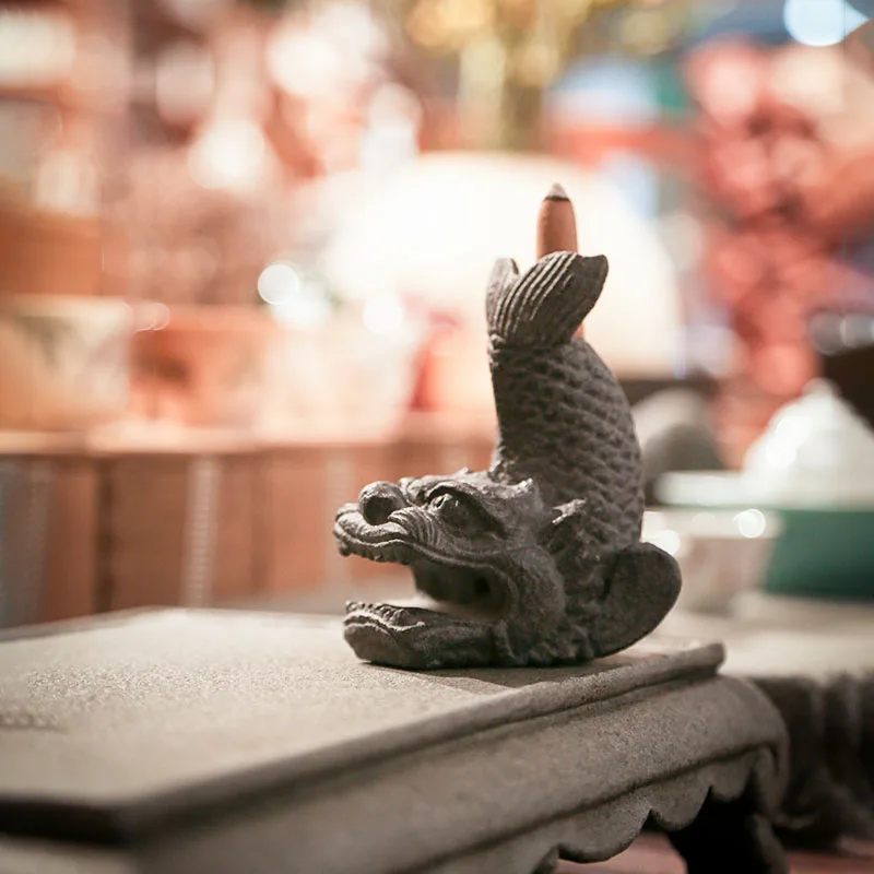 Drachenfisch-Steinstatue, chinesisches Feng Shui-Maskottchen, Räucherstäbchenhalter und Tee, Haustier, Reichtum, Anziehungskraft, Büro, Heimdekoration, viel Glück, Geschenk – Detail 14