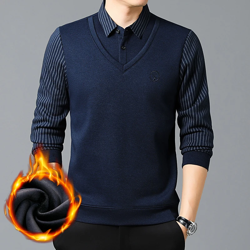 Fake Two-piece Men's Business Casual All-match Shirt Inner Wear Sweater
