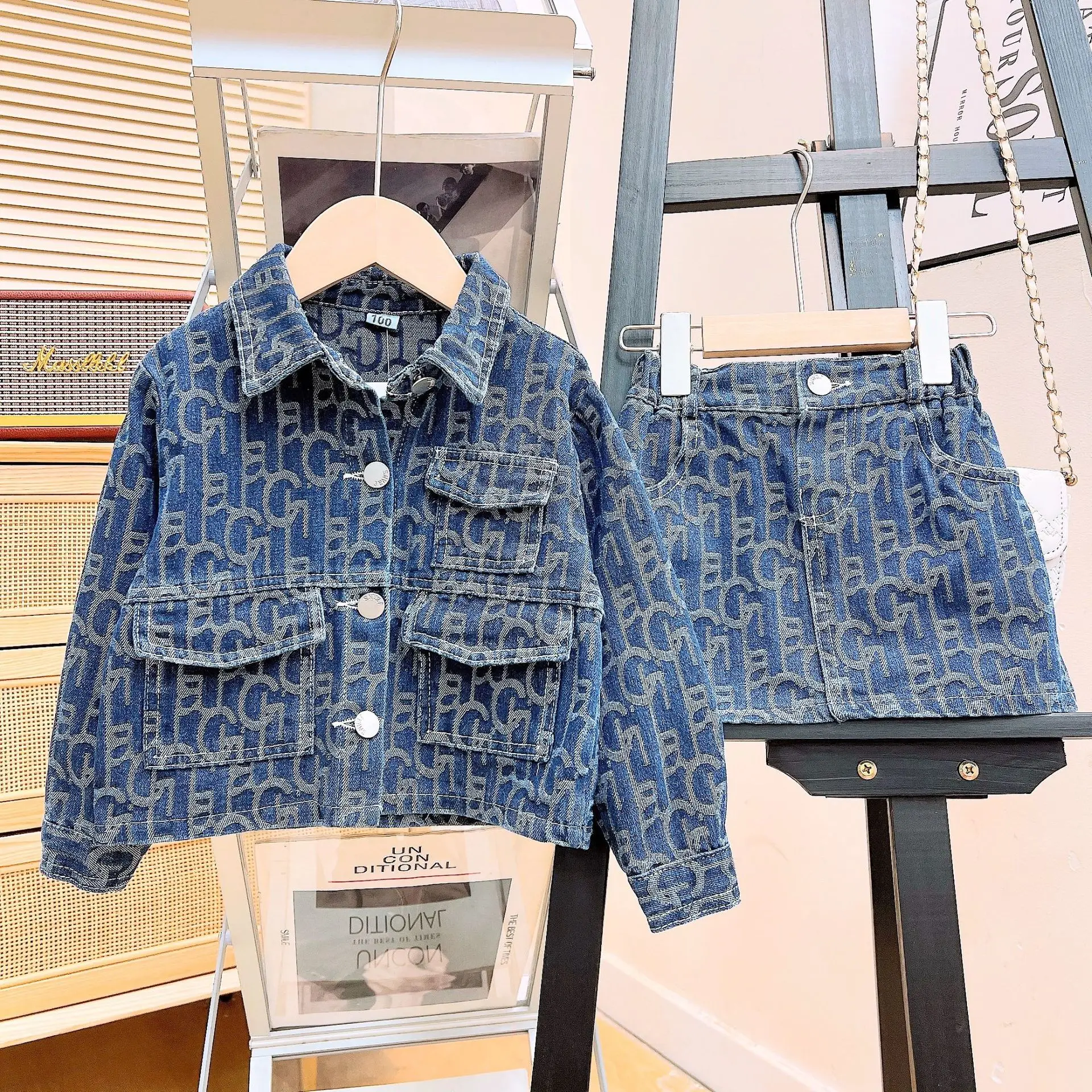 Children's Clothing Sets Jacquard Denim Top + Skirt 2pcs Sets Baby Girl Outfit Set Kids Clothes for Girls Kids Boutique Clothes