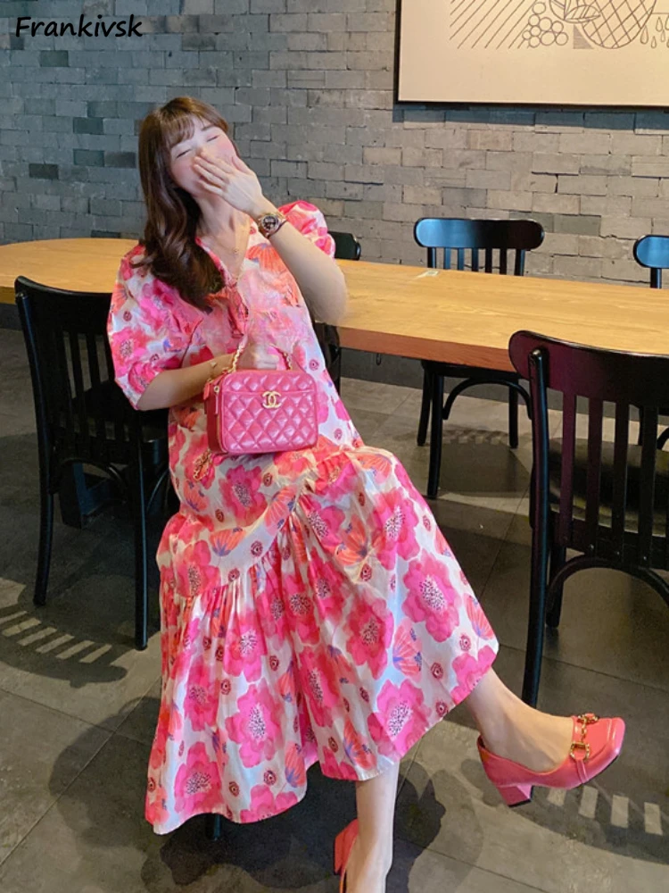 

Женские Платья с цветочным принтом, милые мешковатые миди платья во французском стиле, в стиле Хай-стрит, в стиле хипстер, темпераментные летние платья с пышными рукавами, Новинка