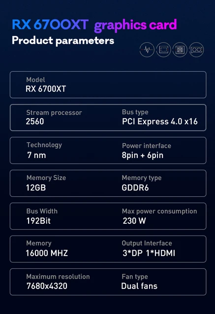 JIESHUO AMD RX 6700XT 12GB Gaming Graphics Card Desktop Computer Video Office KAS RVN CFX ETC Better Than RTX 3060 TI Gaming GPU 5