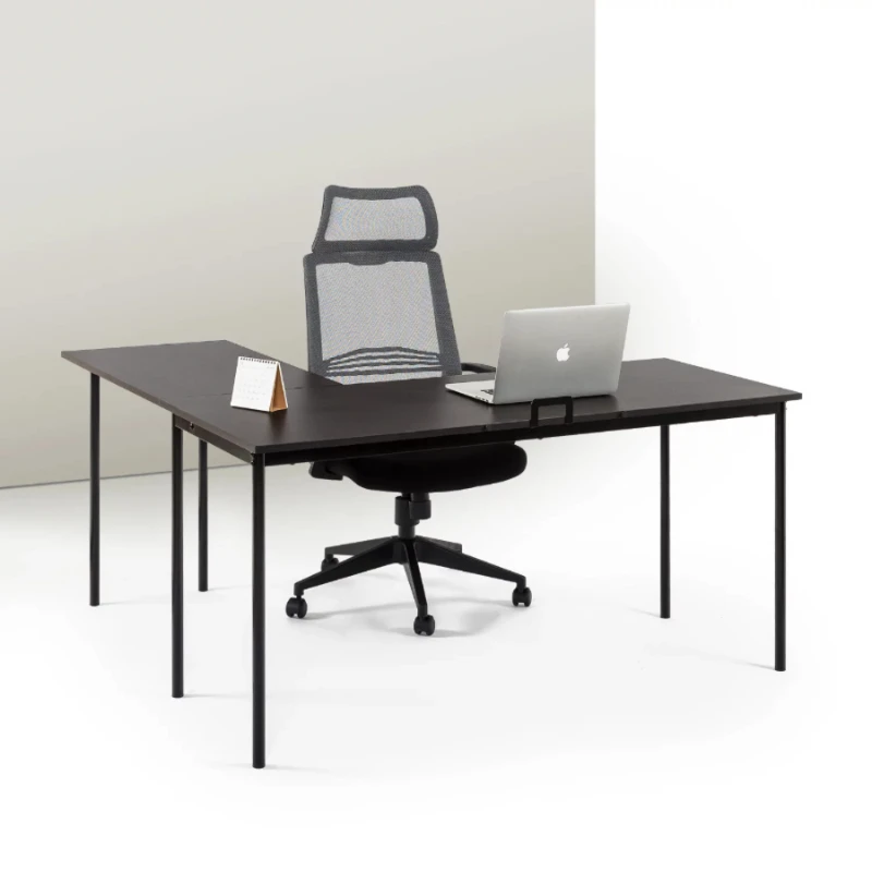 Zinus Dominic 59” Black Frame Metal Corner Desk with Storage Drawer, Espresso Top desks