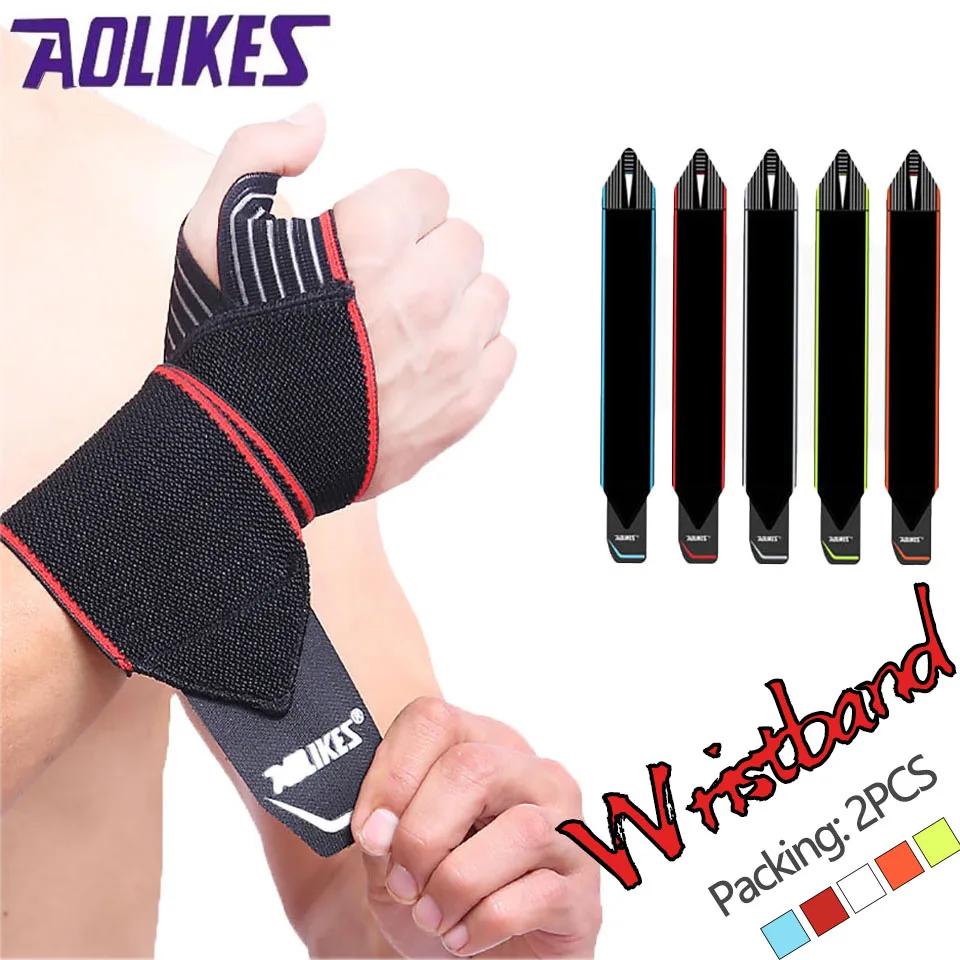 

AOLIKES 2PCS Sports Elastic Adjustable Wristband Bandage Wrist Wrap Support Fitness Weightlifting Wristband Compression Band