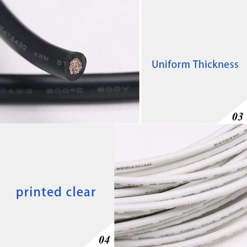 2/5/10M UL3135 Wire Silicone Insulation Tinned Copper 30/28/26/24/22/20/18/16/14/12/10AWG High Temperature Heat Resistant Cable