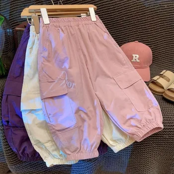 2025 Pantaloni da ragazza Estate Nuovi pantaloni da lavoro Edizione coreana Ragazze di piccole e medie dimensioni Pantaloni estivi per bambini con gambe belle 1